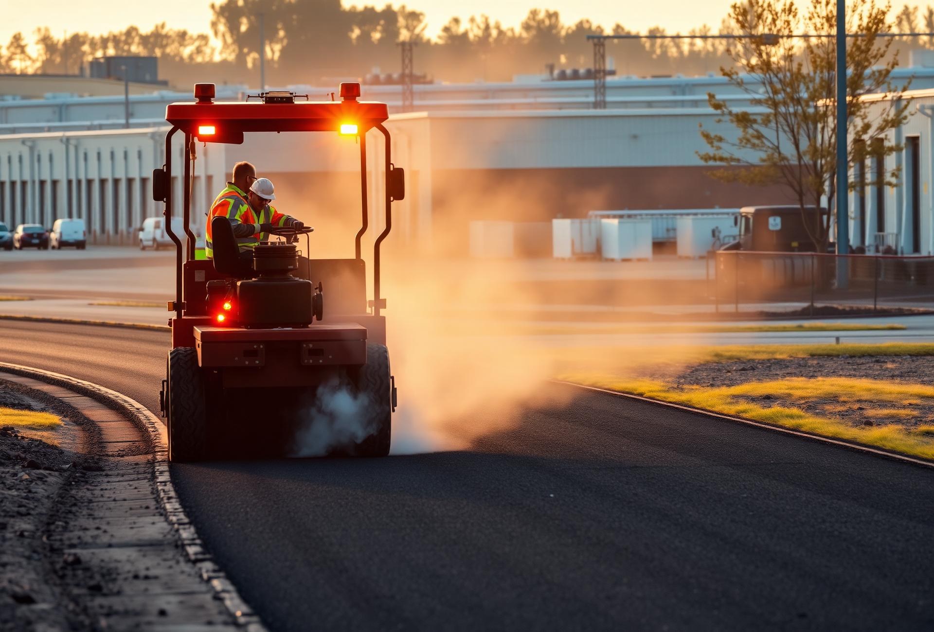 Pavimentación con asfalto en obra industrial